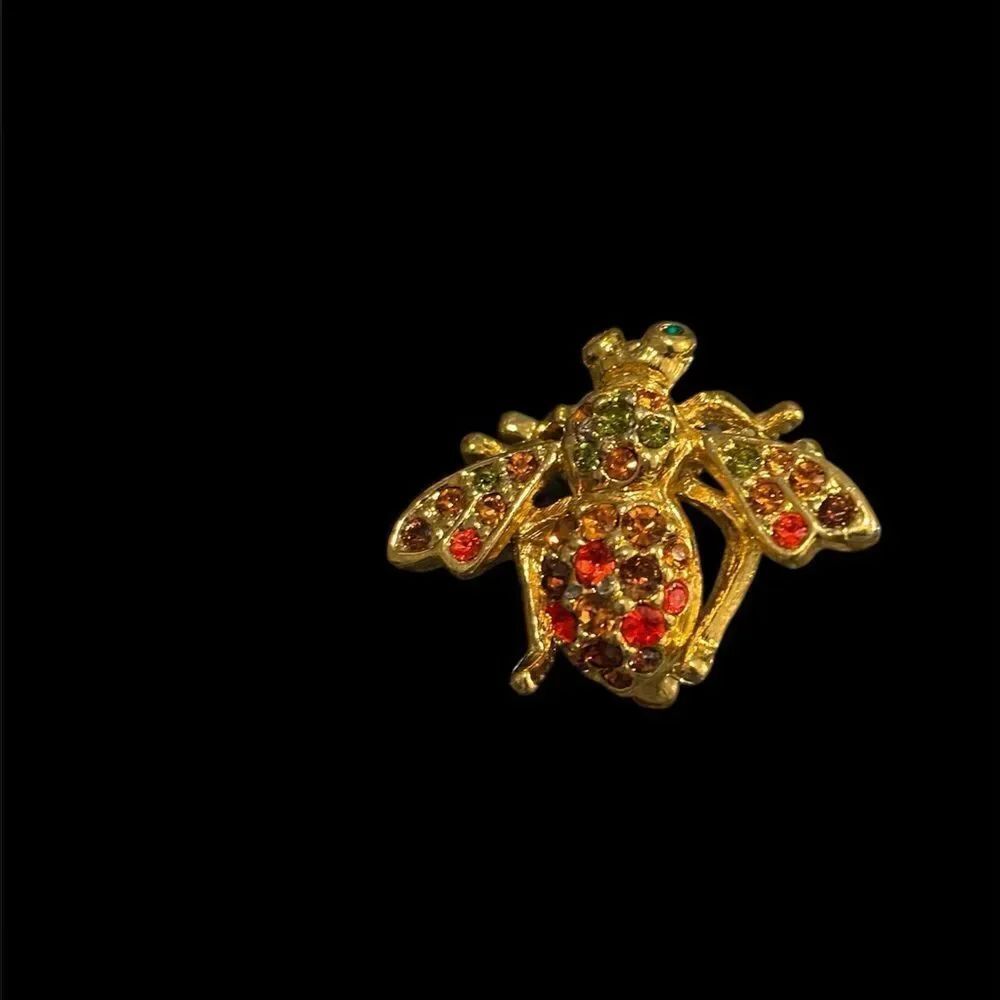 Joan Rivers Vintage Gold Tone and Red Crystal Insect Brooch Pin
